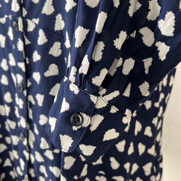 11•1•TYLHO Anthropologie long sleeved navy blue with white hearts ruffle size S - Picture 4 of 9